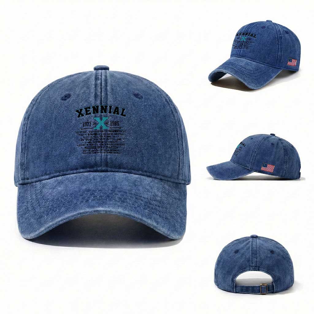 Xennial Definition 1977 to 1985 Washed Cotton Baseball Cap Vintage Dictionary Style Graphic TS02 Washed Cap Universal Fit Royal Blue Print Your Wear