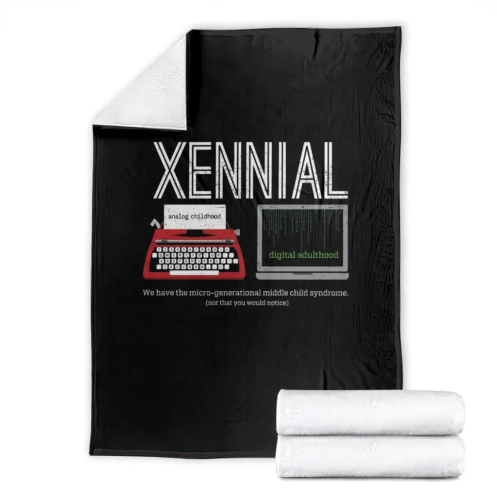 Xennial Typewriter and Computer Screen Throw Blanket Analog Childhood Digital Adulthood TS02 Black Print Your Wear