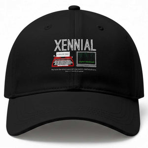 Xennial Typewriter and Computer Screen Baseball Cap Analog Childhood Digital Adulthood TS02 Print Your Wear