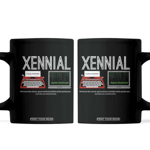 Xennial Typewriter and Computer Screen Coffee Mug Analog Childhood Digital Adulthood TS02 Black Print Your Wear