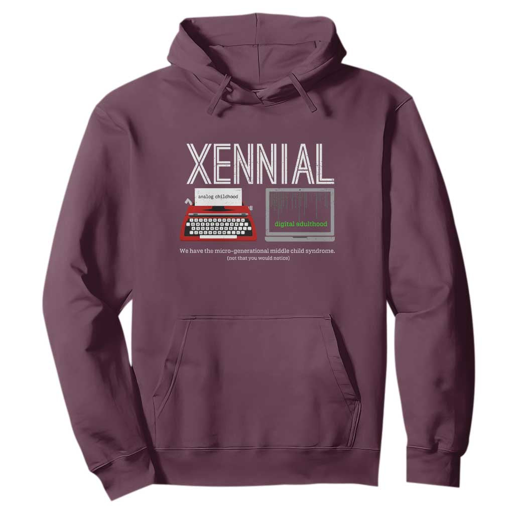 Xennial Typewriter and Computer Screen Hoodie Analog Childhood Digital Adulthood TS02 Maroon Print Your Wear