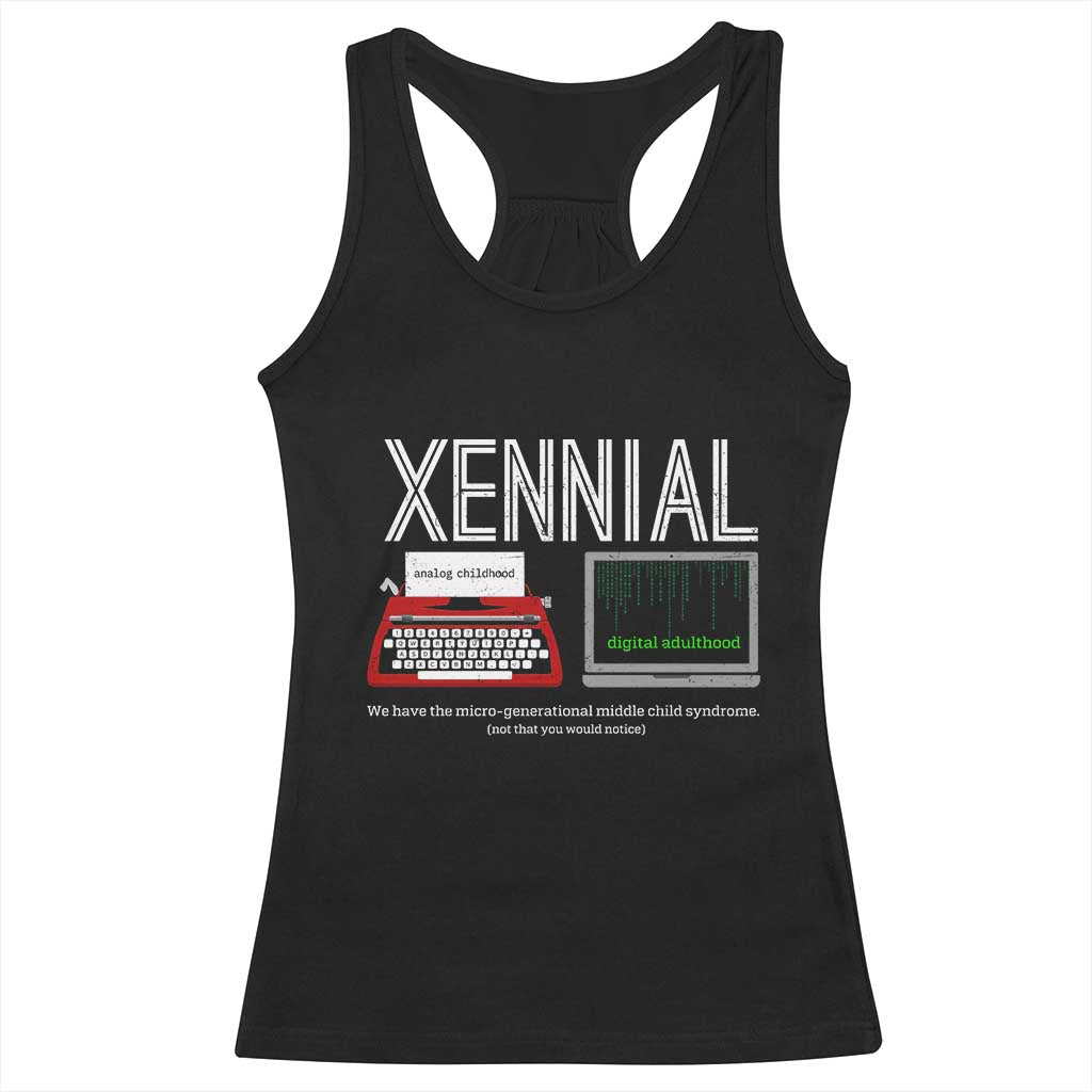 Xennial Typewriter and Computer Screen Racerback Tank Top Analog Childhood Digital Adulthood TS02 Black Print Your Wear