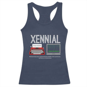 Xennial Typewriter and Computer Screen Racerback Tank Top Analog Childhood Digital Adulthood TS02 Navy Print Your Wear