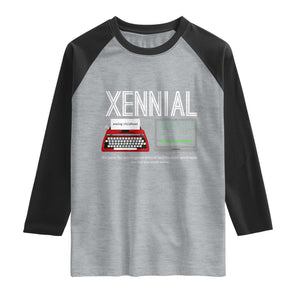 Xennial Typewriter and Computer Screen Raglan Shirt Analog Childhood Digital Adulthood TS02 Heather Gray Black Print Your Wear