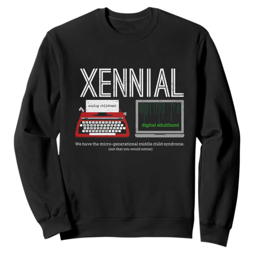 Xennial Typewriter and Computer Screen Sweatshirt Analog Childhood Digital Adulthood TS02 Black Print Your Wear