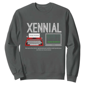 Xennial Typewriter and Computer Screen Sweatshirt Analog Childhood Digital Adulthood TS02 Dark Heather Print Your Wear