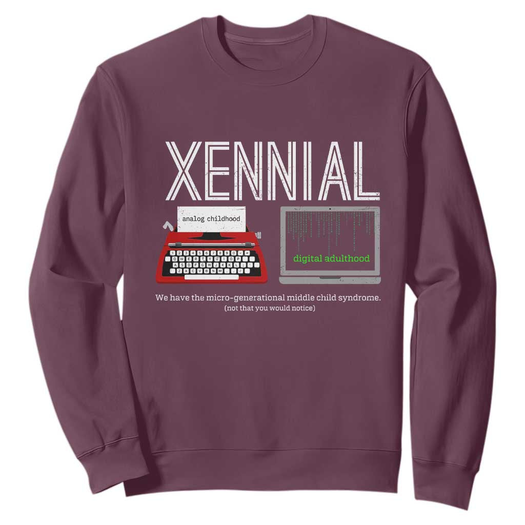 Xennial Typewriter and Computer Screen Sweatshirt Analog Childhood Digital Adulthood TS02 Maroon Print Your Wear