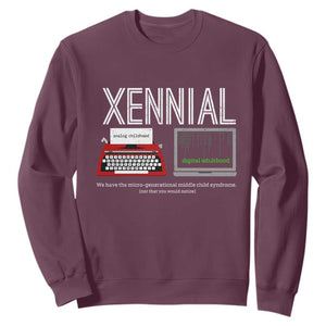 Xennial Typewriter and Computer Screen Sweatshirt Analog Childhood Digital Adulthood TS02 Maroon Print Your Wear