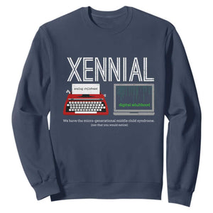 Xennial Typewriter and Computer Screen Sweatshirt Analog Childhood Digital Adulthood TS02 Navy Print Your Wear