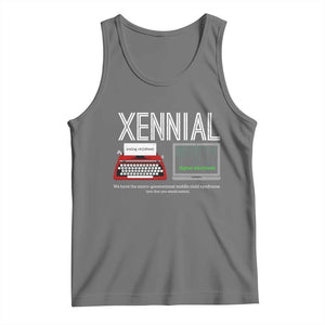 Xennial Typewriter and Computer Screen Tank Top Analog Childhood Digital Adulthood TS02 Black Heather Print Your Wear