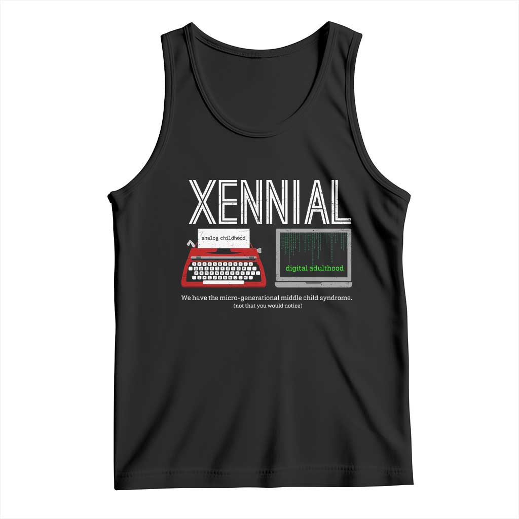 Xennial Typewriter and Computer Screen Tank Top Analog Childhood Digital Adulthood TS02 Black Print Your Wear