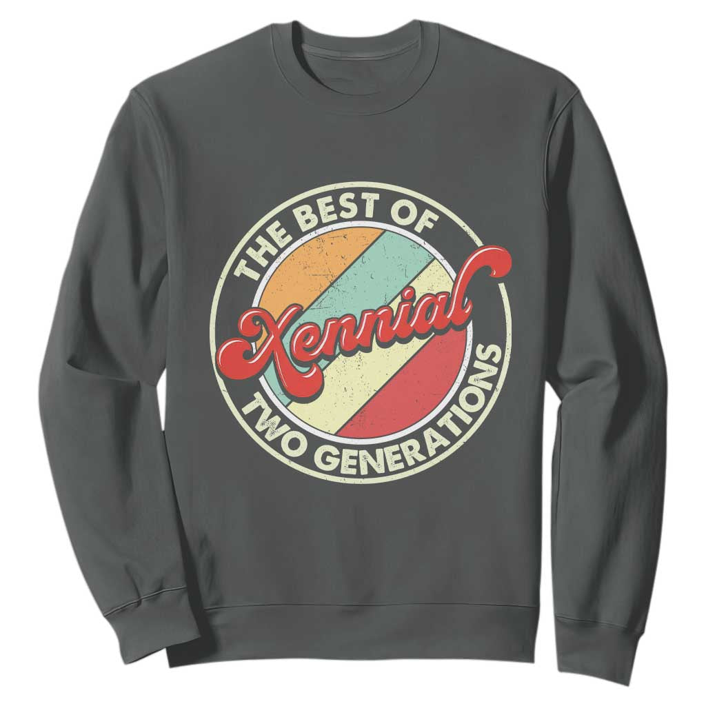 Xennial The Best of Two Generations Sweatshirt Retro Sunset Vintage 70s Graphic TS02 Dark Heather Print Your Wear