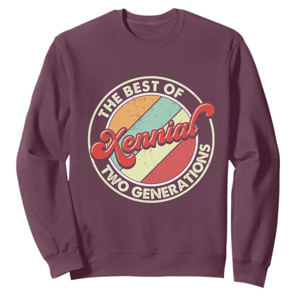 Xennial The Best of Two Generations Sweatshirt Retro Sunset Vintage 70s Graphic TS02 Maroon Print Your Wear