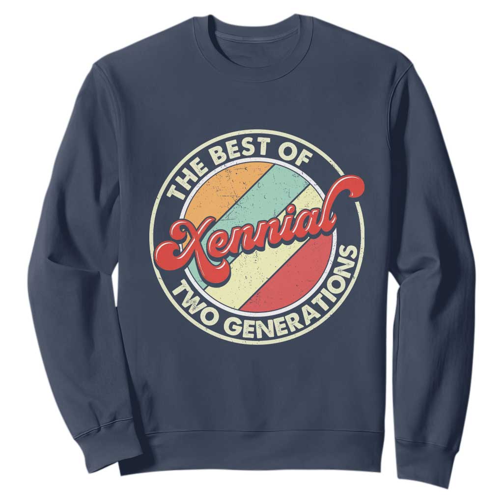 Xennial The Best of Two Generations Sweatshirt Retro Sunset Vintage 70s Graphic TS02 Navy Print Your Wear