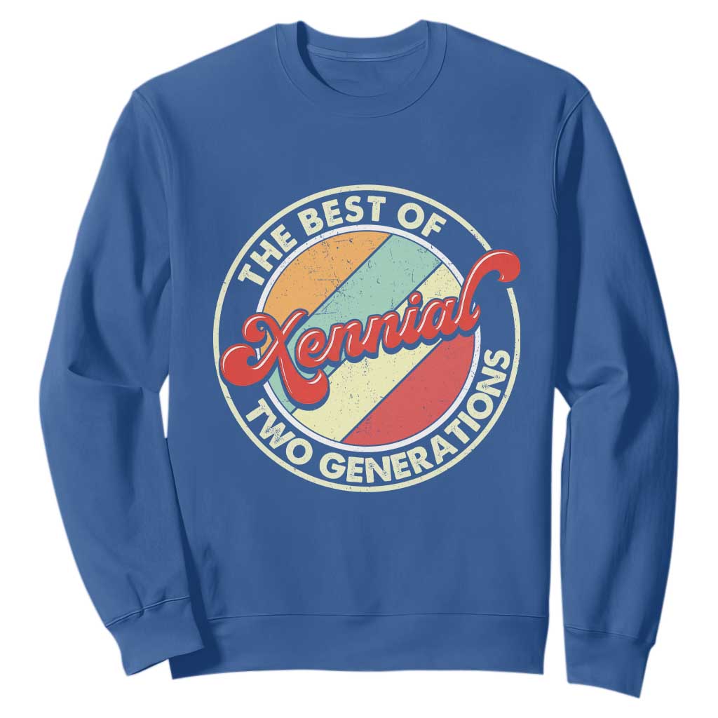 Xennial The Best of Two Generations Sweatshirt Retro Sunset Vintage 70s Graphic TS02 Royal Blue Print Your Wear