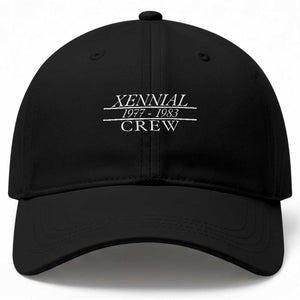 Xennial Crew 1977 to 1983 Baseball Cap Minimalist Bold Typography Graphic TS02 Print Your Wear