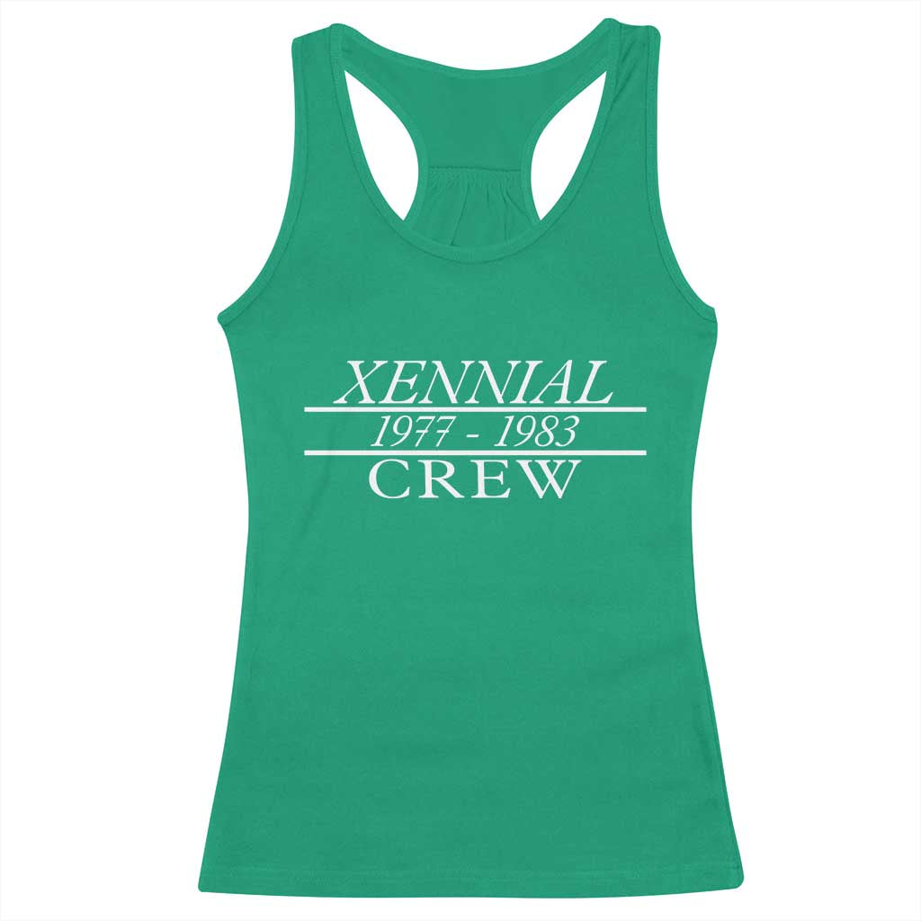Xennial Crew 1977 to 1983 Racerback Tank Top Minimalist Bold Typography Graphic TS02 Irish Green Print Your Wear