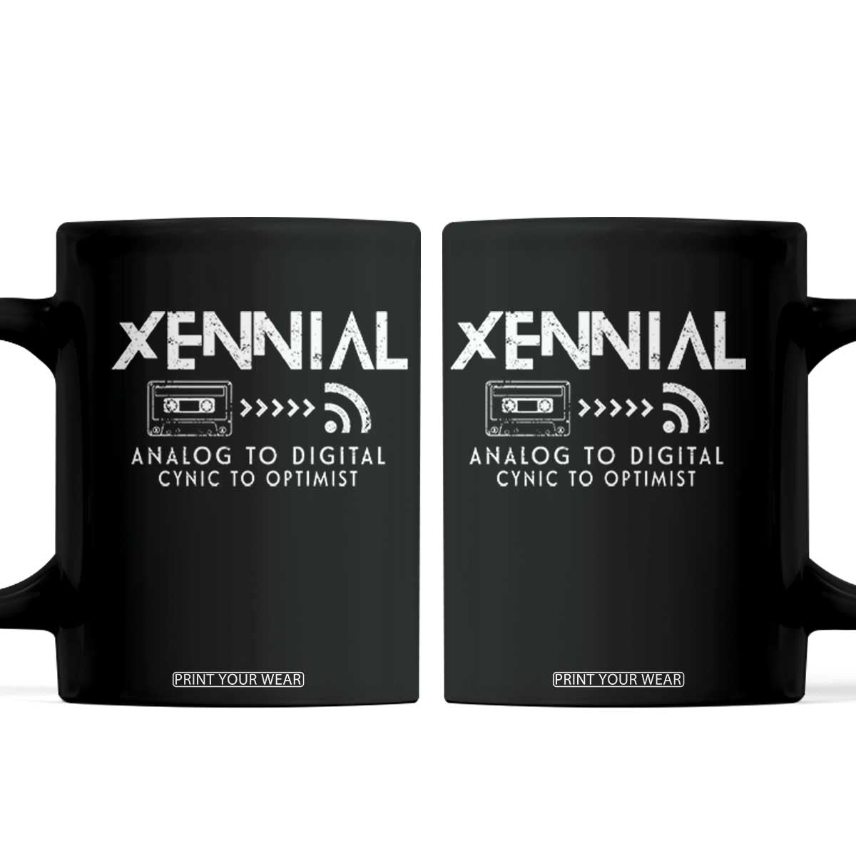 Funny Xennial Analog To Digital Coffee Mug Cassette Tape to Internet Cynic to Optimist TS02 Black Print Your Wear