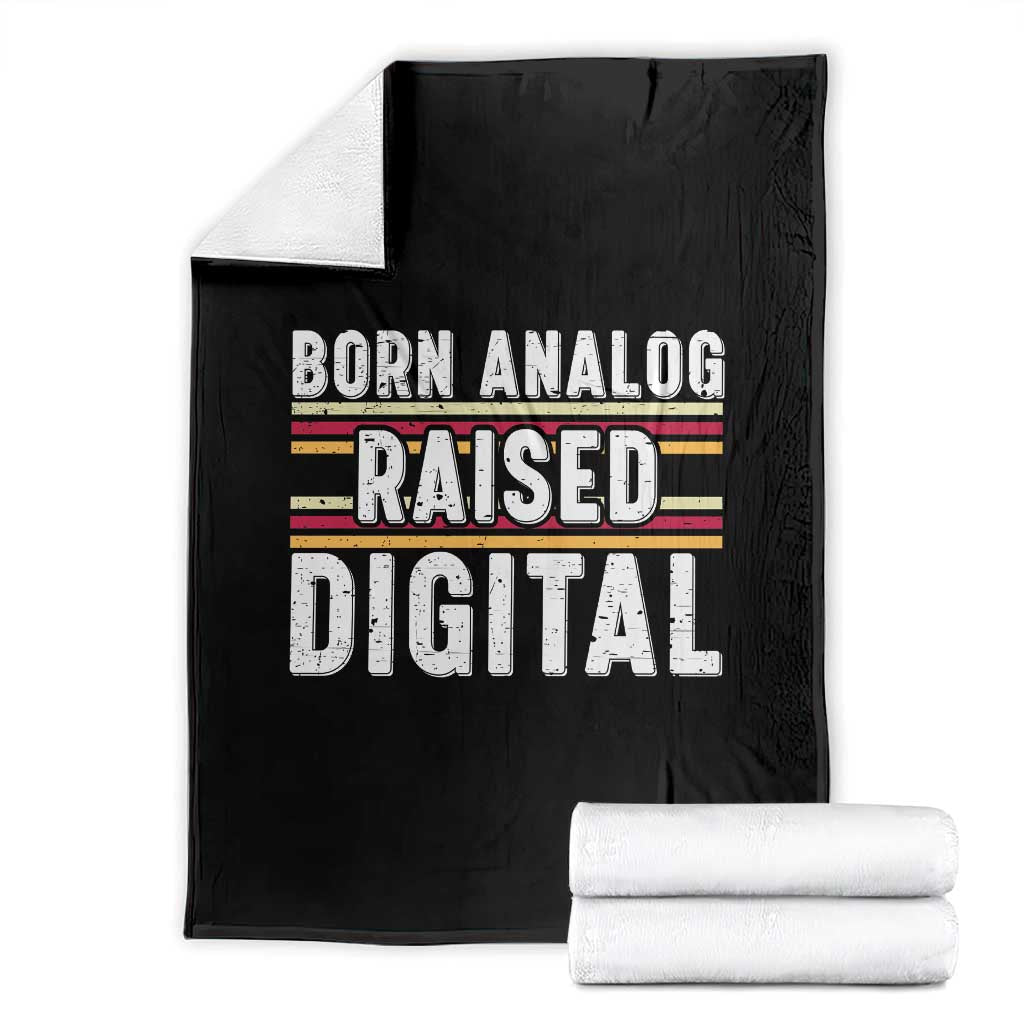 Born Analog Raised Digital Throw Blanket Vintage Sunset Retro Tech Graphic TS02 Black Print Your Wear