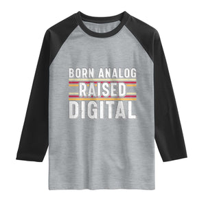 Born Analog Raised Digital Raglan Shirt Vintage Sunset Retro Tech Graphic TS02 Heather Gray Black Print Your Wear