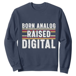 Born Analog Raised Digital Sweatshirt Vintage Sunset Retro Tech Graphic TS02 Navy Print Your Wear