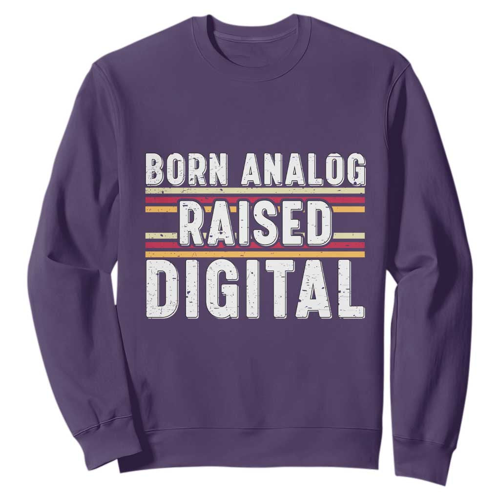 Born Analog Raised Digital Sweatshirt Vintage Sunset Retro Tech Graphic TS02 Purple Print Your Wear