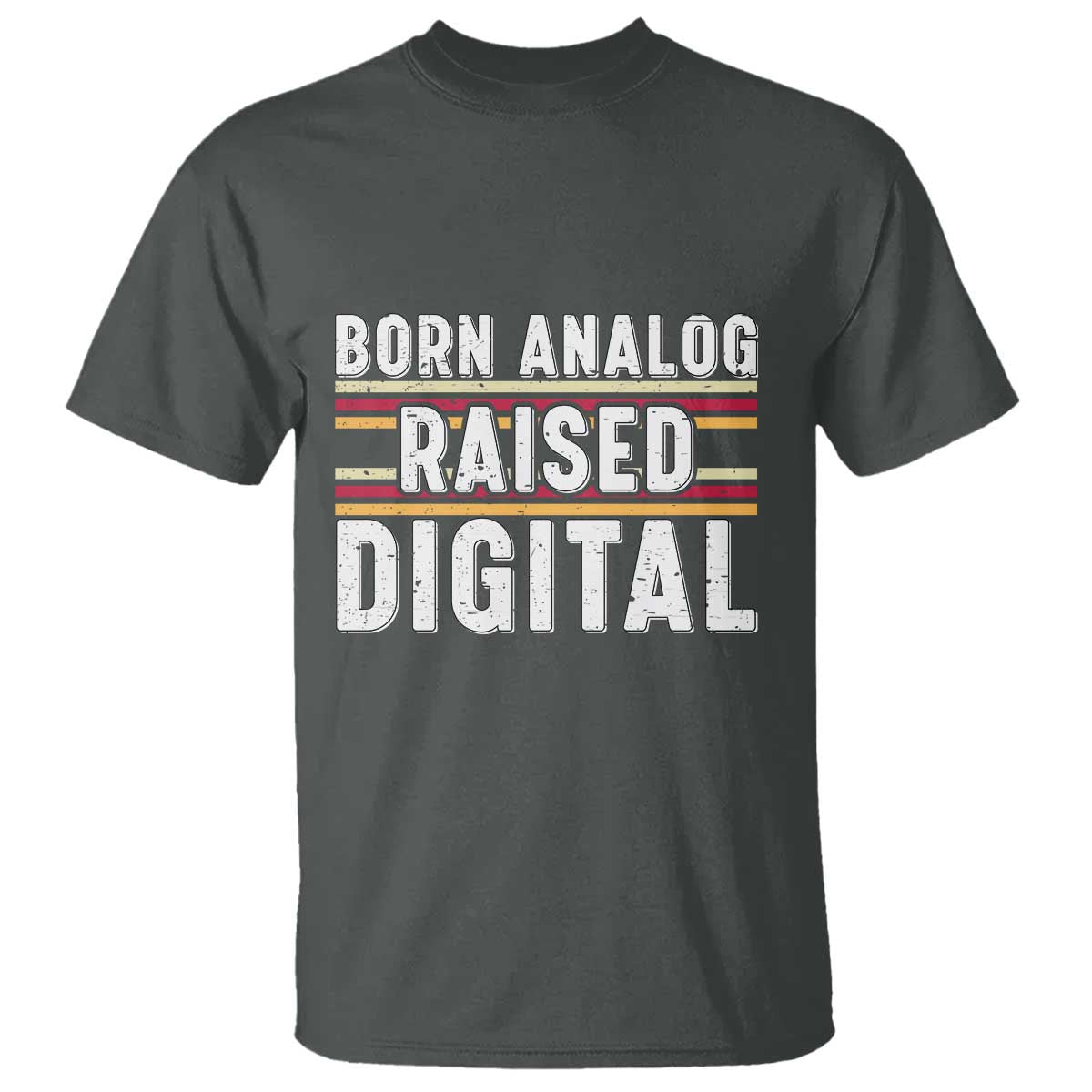 Born Analog Raised Digital T Shirt Vintage Sunset Retro Tech Graphic TS02 Dark Heather Print Your Wear