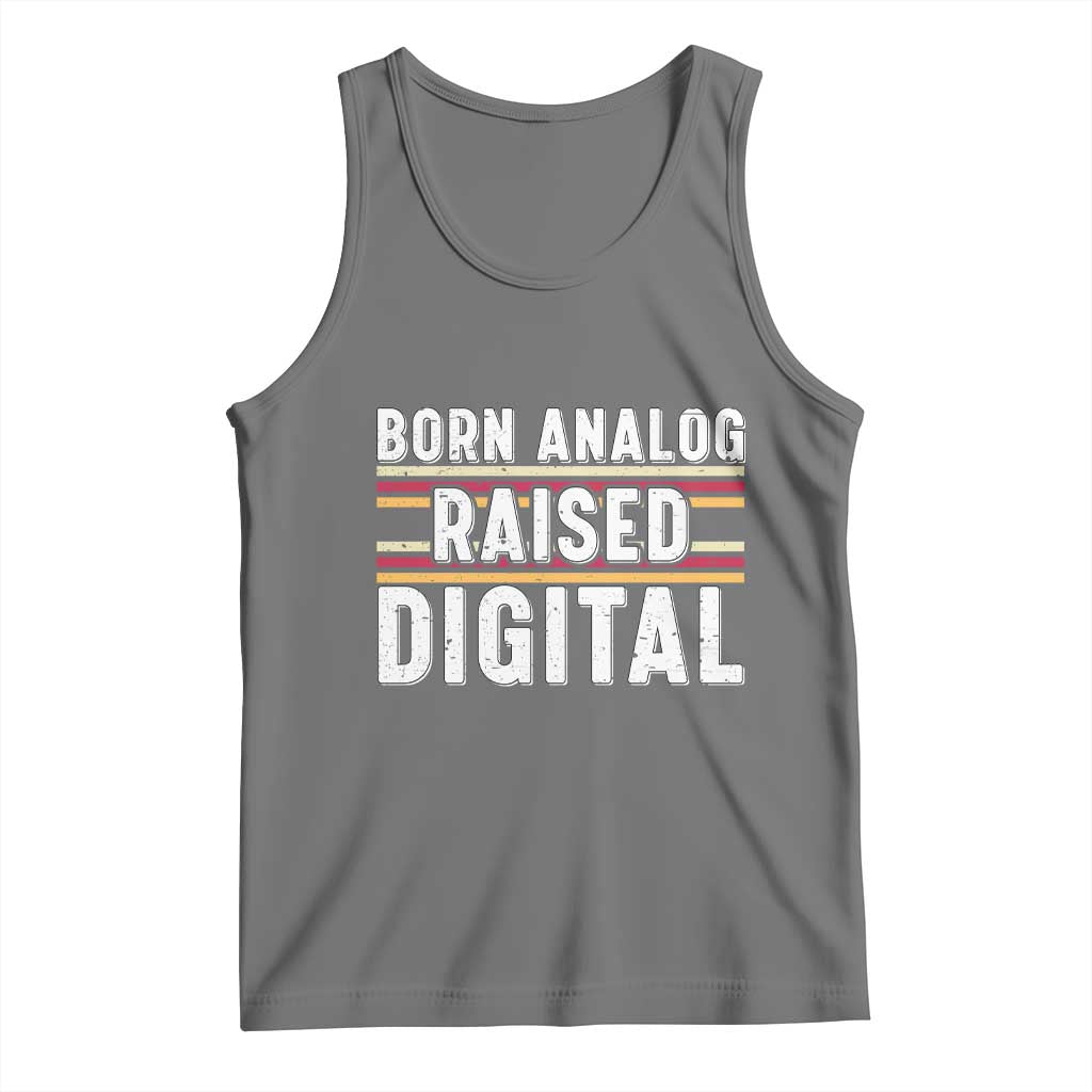Born Analog Raised Digital Tank Top Vintage Sunset Retro Tech Graphic TS02 Black Heather Print Your Wear