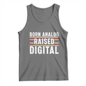 Born Analog Raised Digital Tank Top Vintage Sunset Retro Tech Graphic TS02 Black Heather Print Your Wear