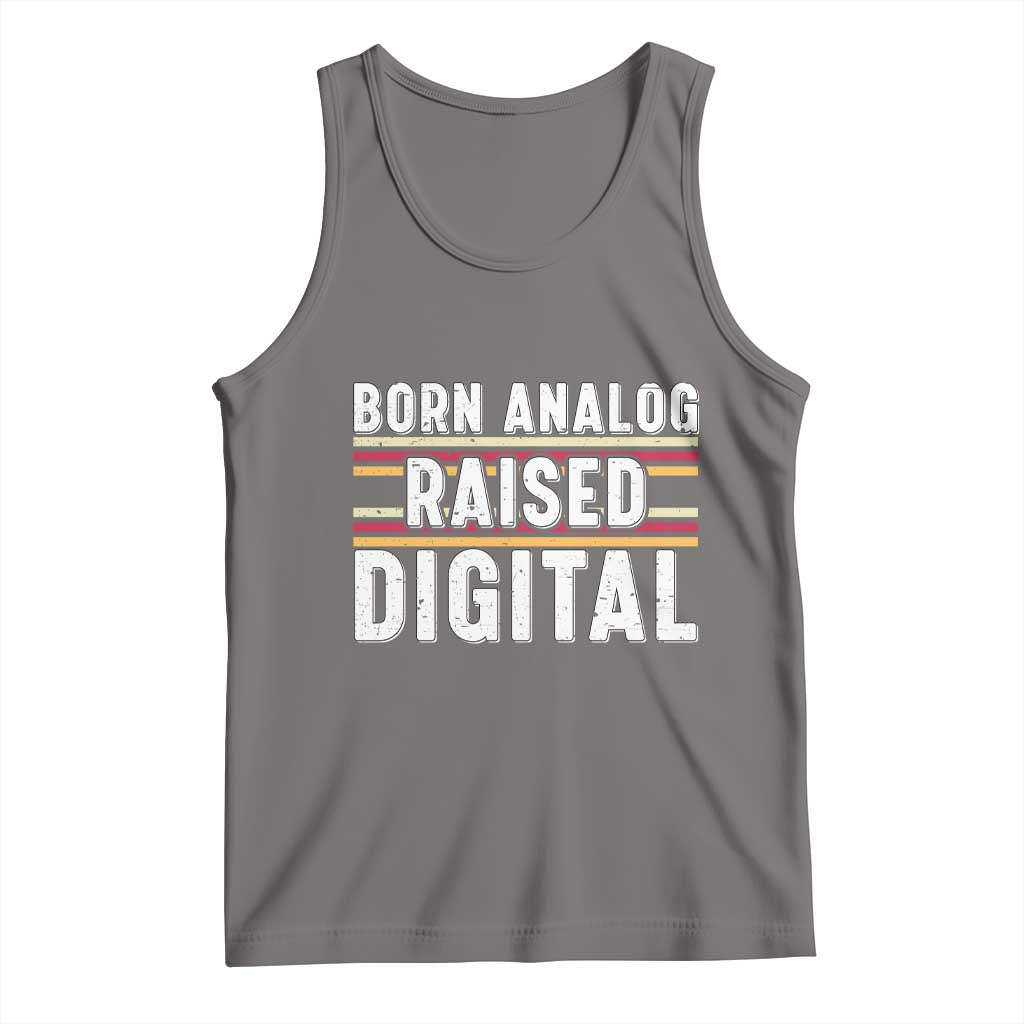 Born Analog Raised Digital Tank Top Vintage Sunset Retro Tech Graphic TS02 Deep Heather Print Your Wear