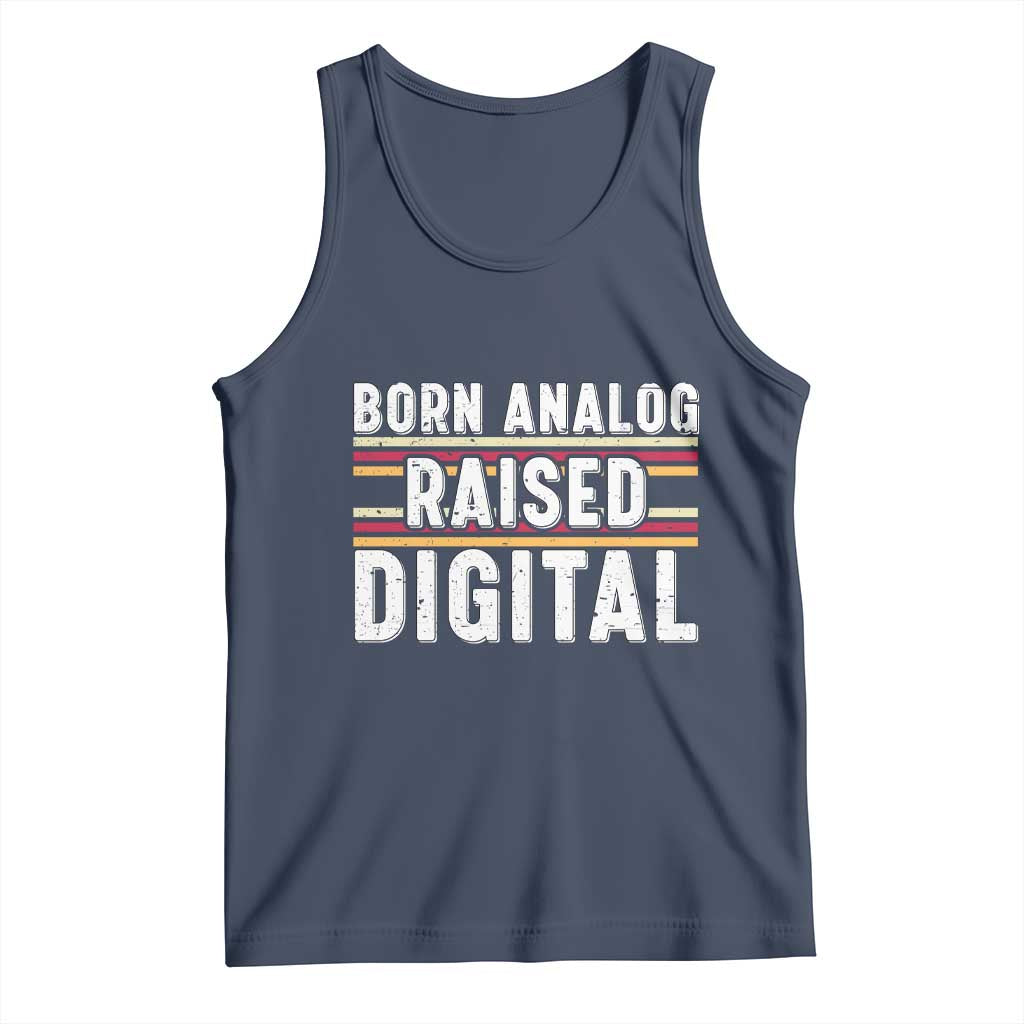 Born Analog Raised Digital Tank Top Vintage Sunset Retro Tech Graphic TS02 Navy Print Your Wear