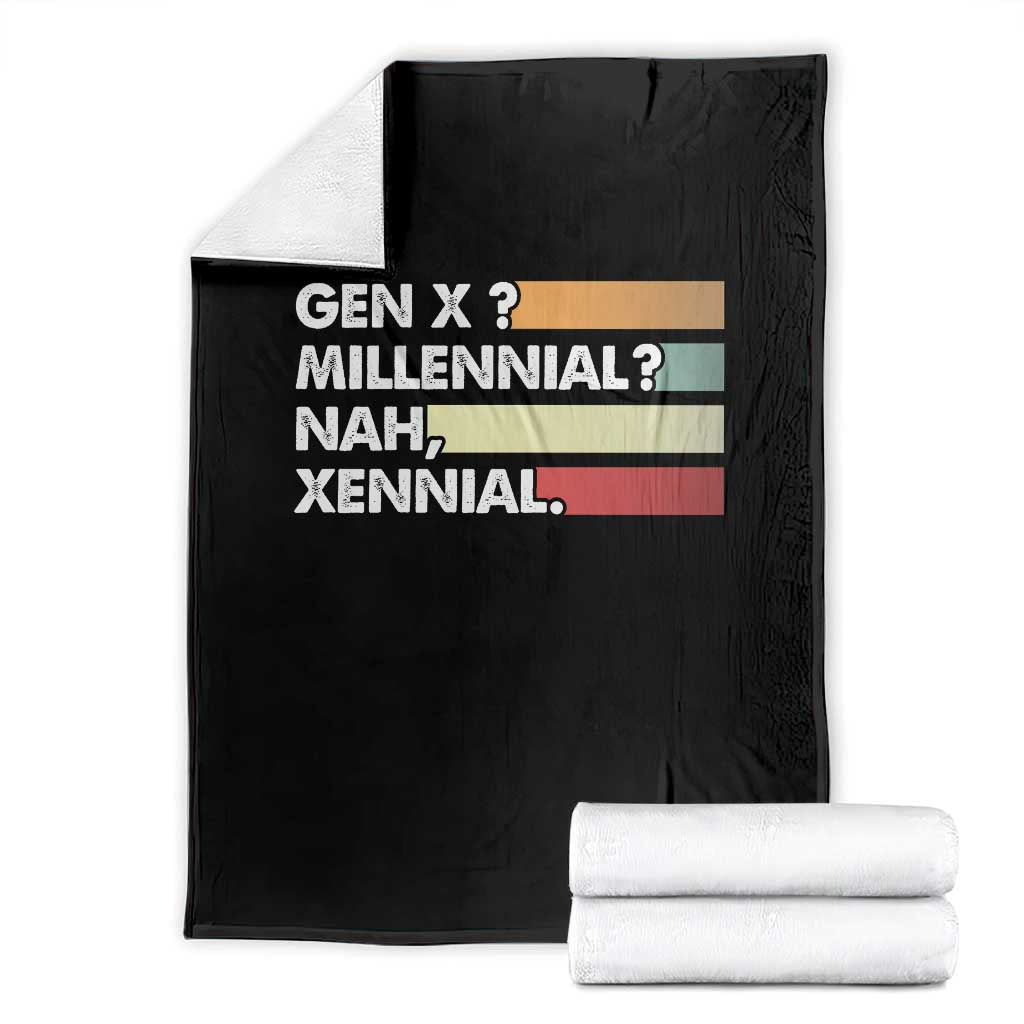 Gen X Millennial Nah Xennial Throw Blanket Retro Sunset Striped Typography Graphic TS02 Black Print Your Wear