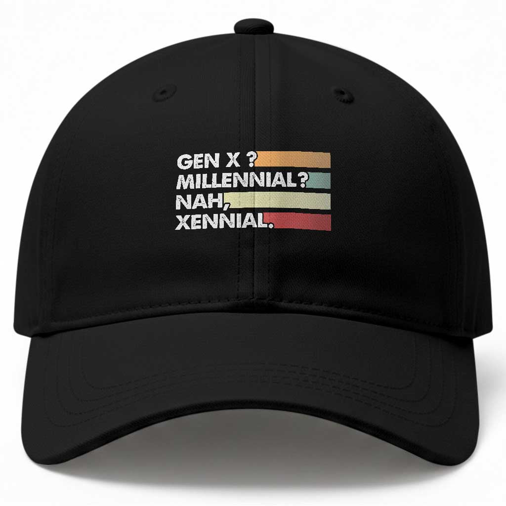 Gen X Millennial Nah Xennial Baseball Cap Retro Sunset Striped Typography Graphic TS02 Print Your Wear