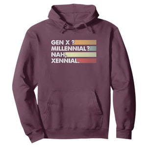 Gen X Millennial Nah Xennial Hoodie Retro Sunset Striped Typography Graphic TS02 Maroon Print Your Wear
