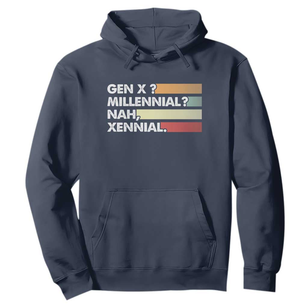Gen X Millennial Nah Xennial Hoodie Retro Sunset Striped Typography Graphic TS02 Navy Print Your Wear