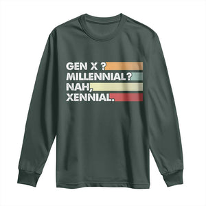 Gen X Millennial Nah Xennial Long Sleeve Shirt Retro Sunset Striped Typography Graphic TS02 Dark Forest Green Print Your Wear