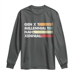 Gen X Millennial Nah Xennial Long Sleeve Shirt Retro Sunset Striped Typography Graphic TS02 Dark Heather Print Your Wear