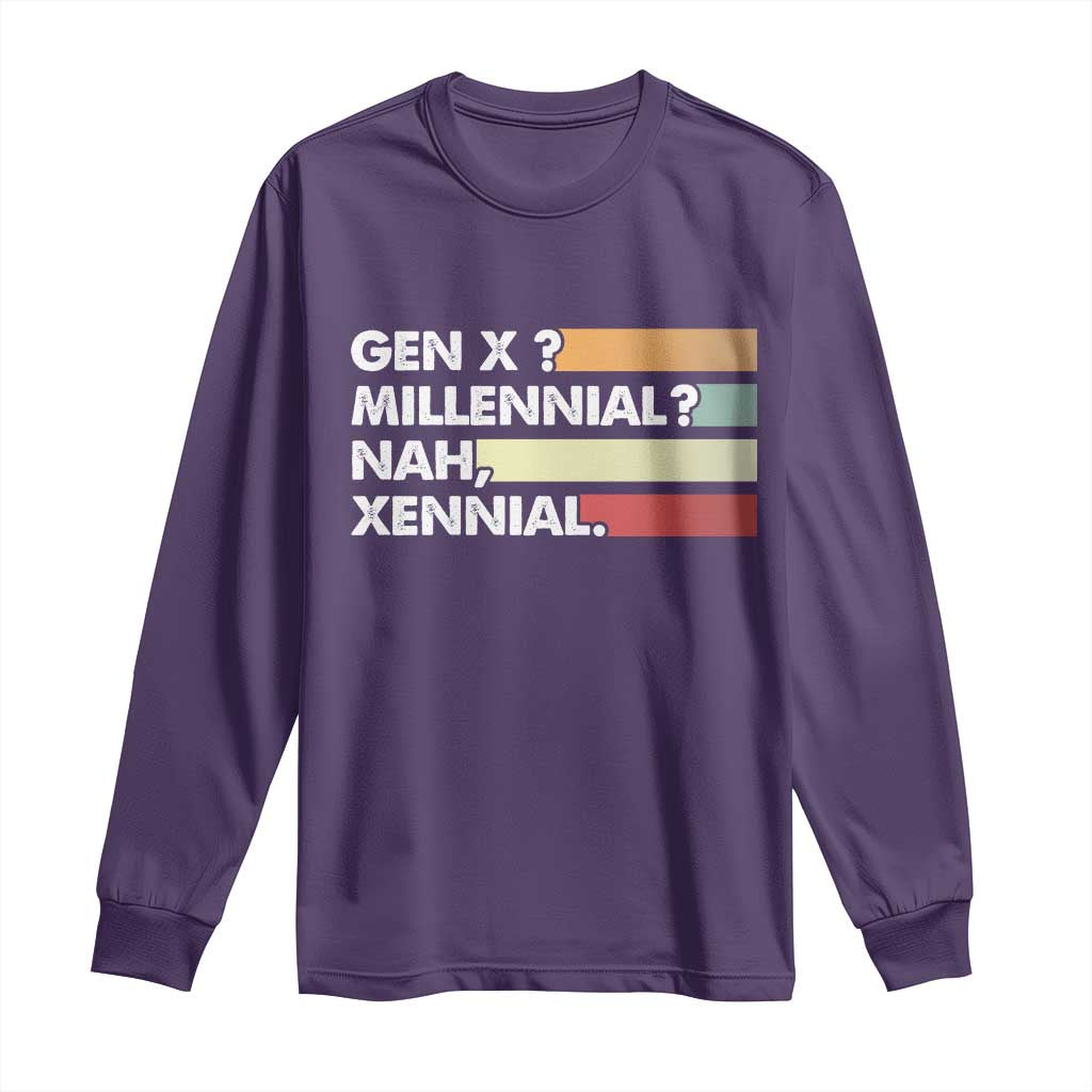 Gen X Millennial Nah Xennial Long Sleeve Shirt Retro Sunset Striped Typography Graphic TS02 Purple Print Your Wear