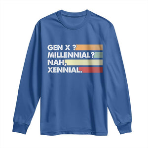 Gen X Millennial Nah Xennial Long Sleeve Shirt Retro Sunset Striped Typography Graphic TS02 Royal Blue Print Your Wear