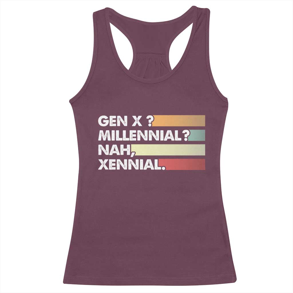 Gen X Millennial Nah Xennial Racerback Tank Top Retro Sunset Striped Typography Graphic TS02 Maroon Print Your Wear