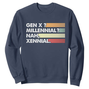 Gen X Millennial Nah Xennial Sweatshirt Retro Sunset Striped Typography Graphic TS02 Navy Print Your Wear