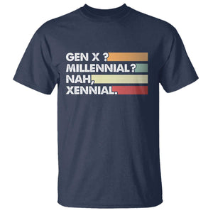 Gen X Millennial Nah Xennial T Shirt Retro Sunset Striped Typography Graphic TS02 Navy Print Your Wear
