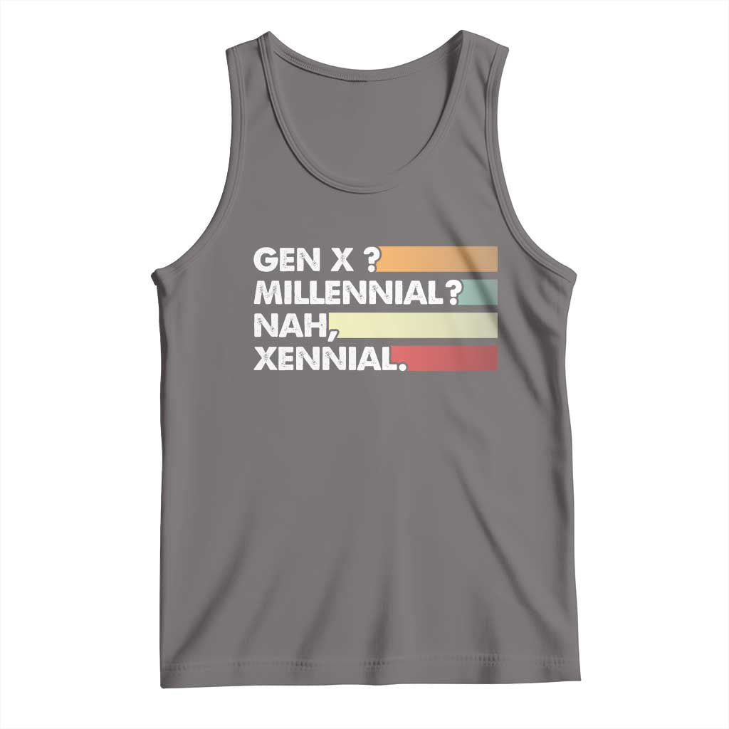 Gen X Millennial Nah Xennial Tank Top Retro Sunset Striped Typography Graphic TS02 Deep Heather Print Your Wear
