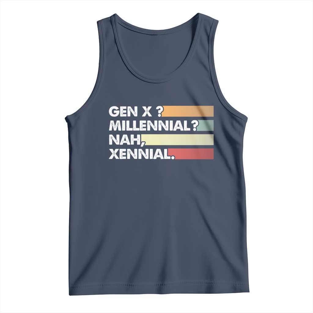 Gen X Millennial Nah Xennial Tank Top Retro Sunset Striped Typography Graphic TS02 Navy Print Your Wear