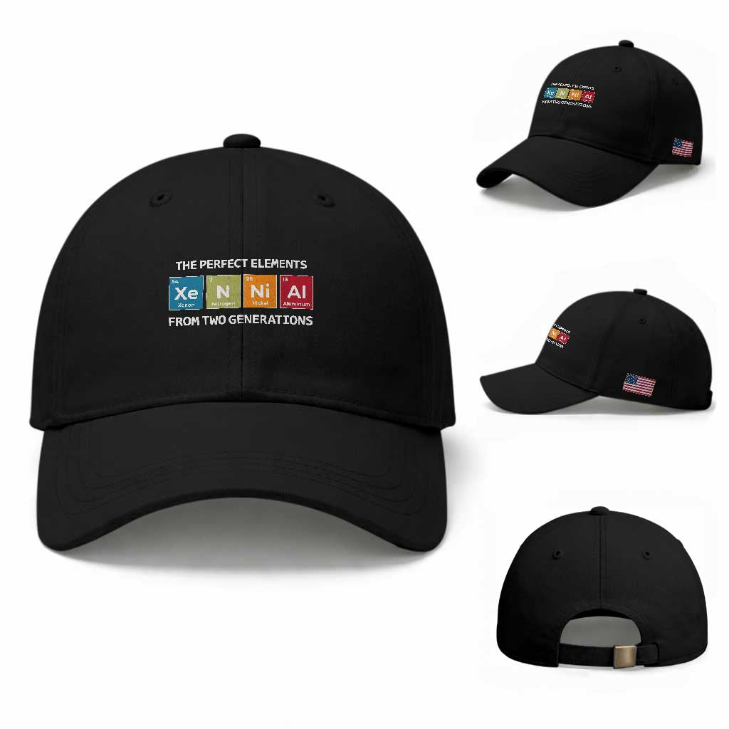 Xennial The Perfect Elements From Two Generations Baseball Cap Periodic Table Science Graphic TS02 Baseball Cap Universal Fit Black Print Your Wear
