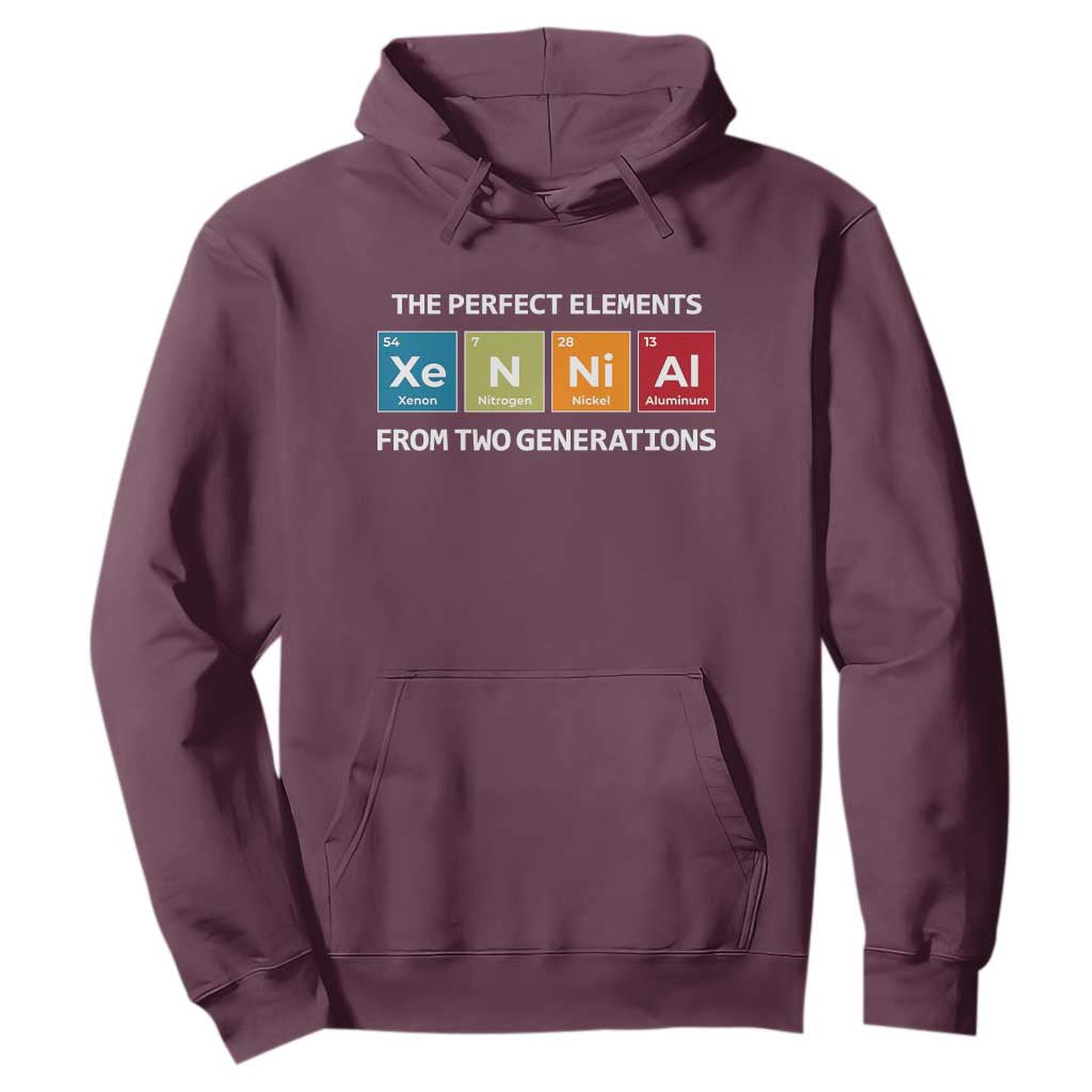 Xennial The Perfect Elements From Two Generations Hoodie Periodic Table Science Graphic TS02 Maroon Print Your Wear
