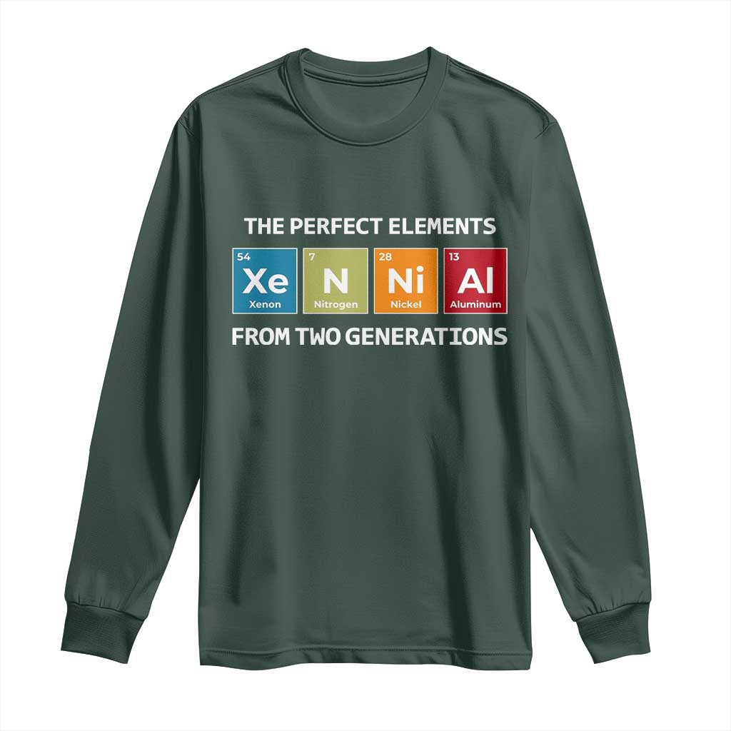 Xennial The Perfect Elements From Two Generations Long Sleeve Shirt Periodic Table Science Graphic TS02 Dark Forest Green Print Your Wear