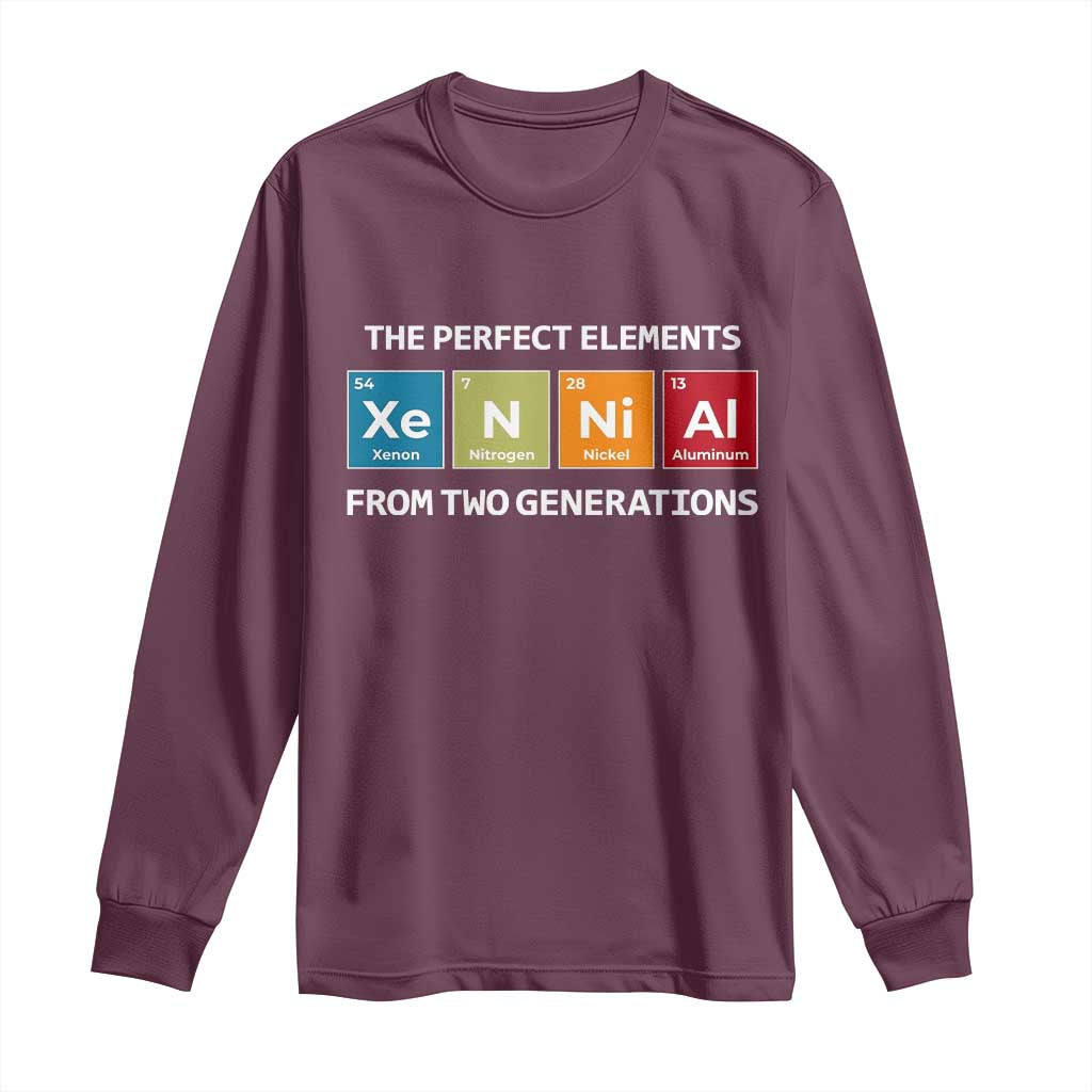 Xennial The Perfect Elements From Two Generations Long Sleeve Shirt Periodic Table Science Graphic TS02 Maroon Print Your Wear