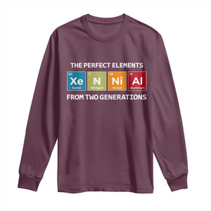 Xennial The Perfect Elements From Two Generations Long Sleeve Shirt Periodic Table Science Graphic TS02 Maroon Print Your Wear