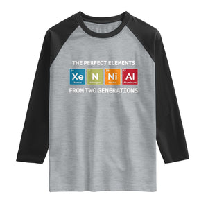 Xennial The Perfect Elements From Two Generations Raglan Shirt Periodic Table Science Graphic TS02 Heather Gray Black Print Your Wear